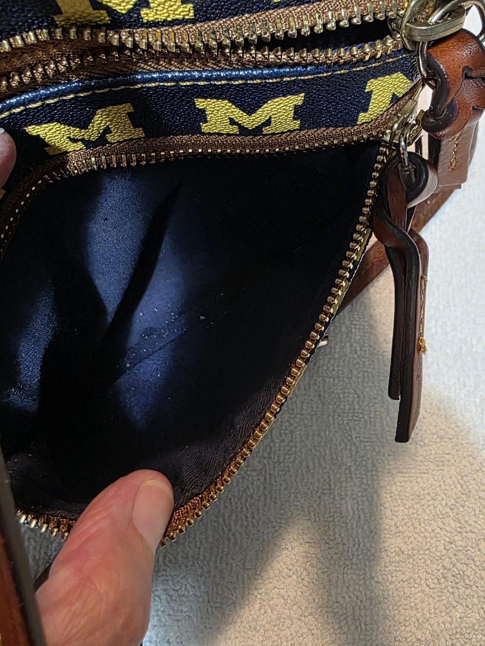 Dooney & Bourke Maize and Blue University of Michigan Triple Zip Crossbody - Picture 5 of 5